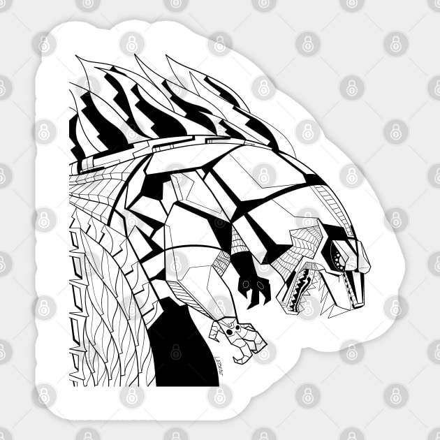 mechagodzilla kaiju in armor of bits ecopop art Sticker by jorge_lebeau